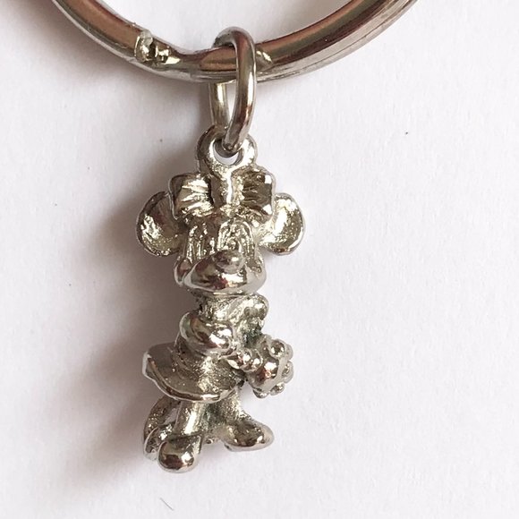 Vintage Disney Minnie Mouse 3D Charm Keychain Keyring Silver Tone - Picture 8 of 10